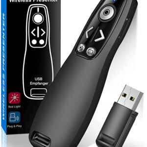 Presentation Clicker, Wireless Presenter Remote Clicker for Powerpoint, Powerpoint Clicker with Hyperlink & Volume Control Presentation Remote Slide Advancer Clicker for Mac/Computer/Laptop, Red Light