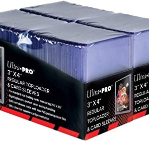 Ultra PRO 3" x 4" Clear Regular Top Loaders for Cards with Card Sleeves Bundle Standard Size 200ct Baseball Card Sleeves Trading Card Sleeve Baseball Card Protectors Toploader Card Protectors Visit the Ultra Pro Store 4.7 4.7 out of 5 stars    2,270 ratings | 9 answered questions 1K+ bought in past week -12% $25.00 Typical price: $28.25  No Import Fees Deposit & $30.20 Shipping to Nigeria Details  Material	Vinyl Brand	Ultra Pro Color	Clear Style	Sports Item Weight	3.3 Pounds