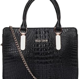 Pelle Luxur Women's Black PU Leather Newmen Medium Satchel Handbag YKK Zipper For Ladies/Women Adjustable Shoulder Strap (2Lb   $47.49