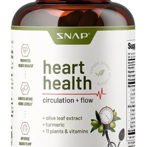Snap Supplements Heart Health Support, Formulated to Promote Healthy Blood Flow Naturally, Support Healthy Blood Circulation & Oxidative Stress, Olive Leaf Extract, Turmeric & Other Vitamins, 90 Count Visit the Snap Supplements Store 4.2 4.2 out of 5 stars    3,791 ratings | 34 answered questions Amazon's Choice for "snap" -16% $41.95 ($0.47 / Count) List Price: $49.95  No Import Fees Deposit & $17.91 Shipping to Nigeria Details