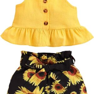 Visit the Kucnuzki Store Kucnuzki Toddler Baby Girl Clothes Summer Outfits Ruffle Sleeveless Linen Shirt Kid Short Set for Girl 4.6 4.6 out of 5 stars    2,897 ratings | 7 answered questions Price:	$19.78 - $24.07 Fit: True to size.