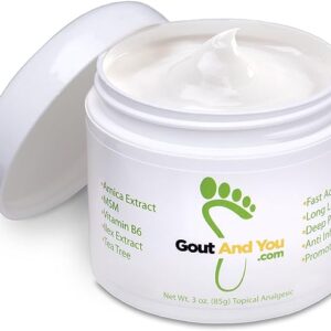 Gout and You Relief Cream for Joint Discomfort , Flare-Ups, Tendon - Fast Acting Muscle Ache Relieving Rub with Arnica/Ilex Leaf Extract, Aloe Vera and Tea Tree Oil Visit the Gout and You Store 4.1 4.1 out of 5 stars    4,596 ratings | 12 answered questions Amazon's Choice for "gout tea" $19.97 ($19.97 / Ounce) No Import Fees Deposit & $17.91 Shipping to Nigeria Details