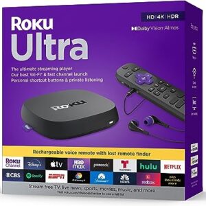 Roku Ultra | The Ultimate Roku Streaming Device 4K/HDR/Dolby Vision/Atmos, Rechargeable Roku Voice Remote Pro, Ethernet Port, Hands-Free Controls, Lost Remote Finder, Free & Live TV Brand: Roku 4.6 4.6 out of 5 stars    6,582 ratings | 477 answered questions $99.99 $45.35 Shipping & Import Fees Deposit to Nigeria Details