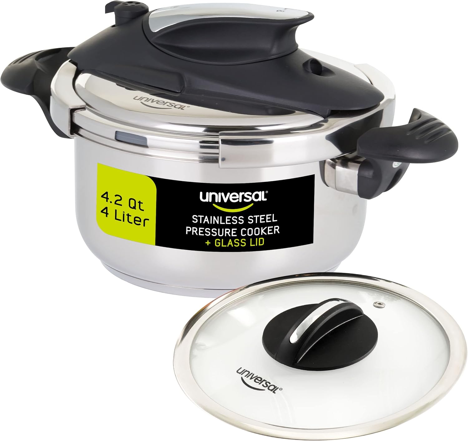 Universal (4.2 Quart / 4 Liter) Small Stainless Steel Easy Use Pressure Cooker + Extra Glass Lid, 5 Servings, Induction Compatible, Multipurpose Pot & Pressure Cooker Visit the universal Store 4.6 4.6 out of 5 stars 370 ratings Amazon's Choice 50+ bought in past month $89.99$89.99