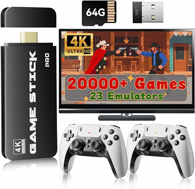 2025 New Upgrade Retro Gaming Console Pro, Vide Game Consoles with 4K HDMI, Built-in 20000+ Games & 23 Emulators, Plug and Play Video Gaming Consoles with Upgrade Dual 2.4G Wireless Controllers (64G)