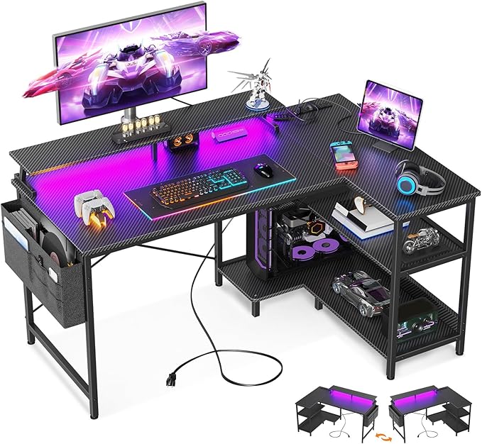 ODK 48 Inch Gaming Desk with USB Charging Ports and LED Lights, Reversible L Shaped Computer Desk with Storage Shelves & Monitor Stand, Corner Gamer Desk Table with Power Outlets, Black Visit the ODK Store 4.7 4.7 out of 5 stars 1,260 ratings Amazon's Choice 2K+ bought in past month $89.99 with 31 percent savings-31% $89.99